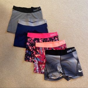 FIVE PAIRS OF NIKE PRO 3” SPANDEX LIKE NEW